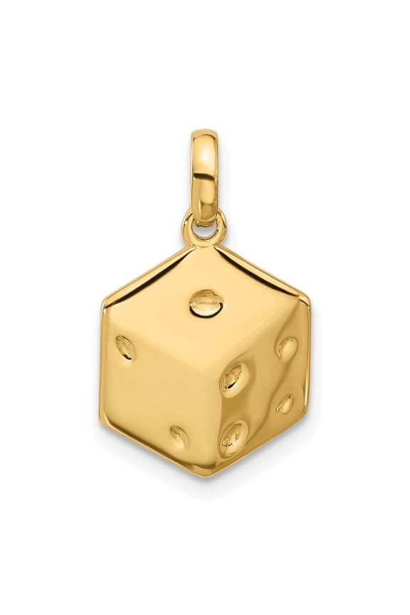 14k Yellow Gold Polished Dice Charm Pendant
