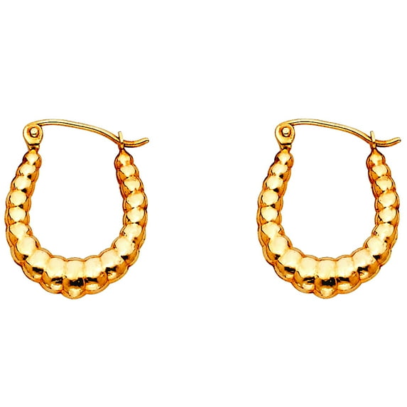 14k Yellow Gold Fancy Hollow Hoop Earrings 15x18mm Hoop Earring for Women - .6 Grams