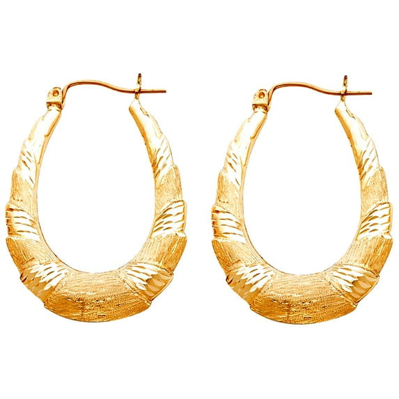 14k Yellow Gold Fancy Hollow Hoop Earrings 27x35mm Hoop Earring for Women - 3.1 Grams