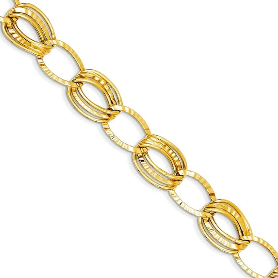 14k Yellow Gold Fancy Lobster Closure Polished and Textured Hollow With Ext. Bracelet 11mm Wide Link Bracelet for Women