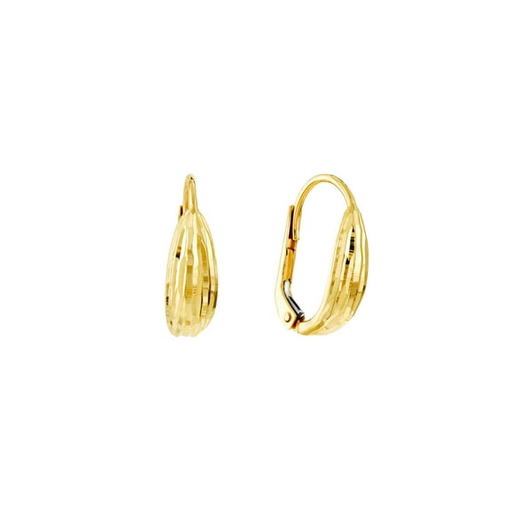 14k Yellow Gold Fancy Ribbed Lever Back Earrings Stud Earring for Women - 2.1 Grams