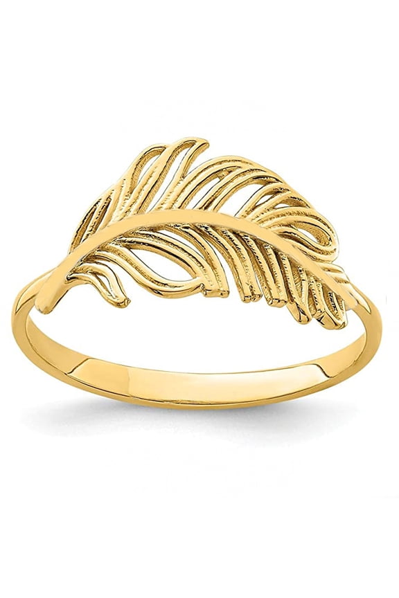 14k Yellow Gold Feather Ring, Size 9