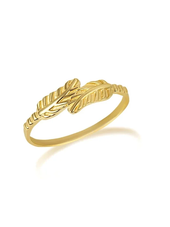 14k Yellow Gold Feather Wraparound Band Ring (Size 10)