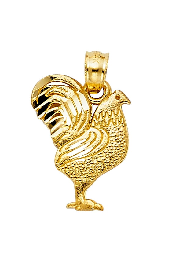 14k Yellow Gold Feathered Gamecock 3D Precision-Cut Farmhouse Rooster Pendant Jewelry Female Unisex