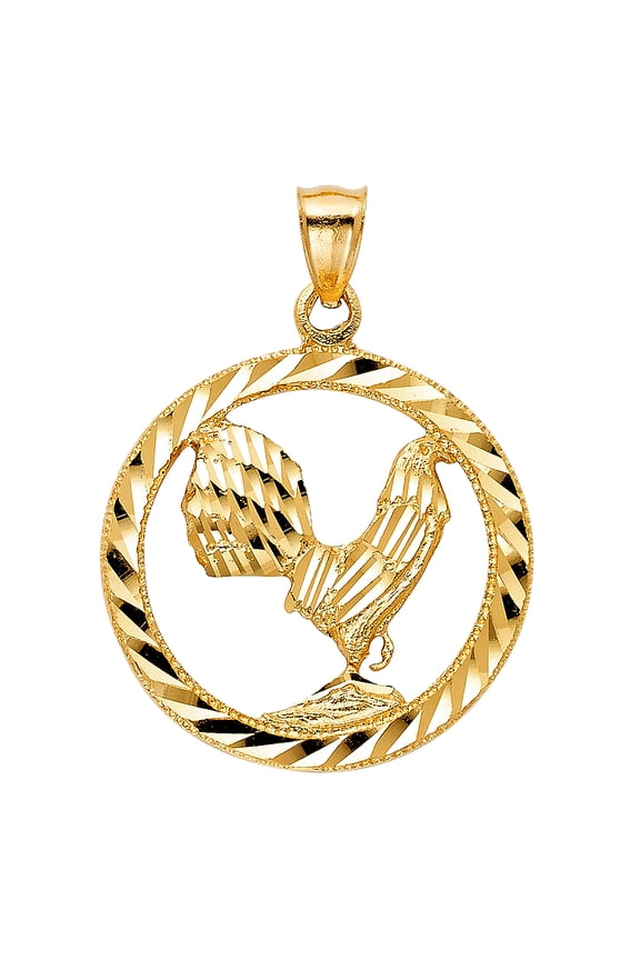 14k Yellow Gold Fierce Male Chicken Powerful Rooster Pendant Diamond-Cut Charm Jewelry Female Unisex