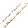 thumbnail image 1 of 14k Yellow Gold Figaro 3 Plus 1 Links 4.7mm Open With Rhodium Pave Chain Bracelet 7.5 Inch Link Bracelet for Women and M, 1 of 2