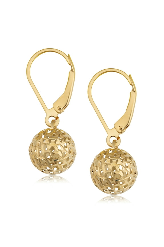 KoolJewelry 14k Yellow Gold Filigree Ball Earrings