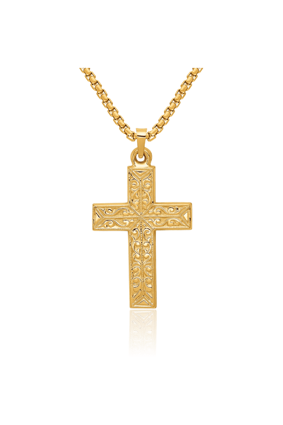 14K Solid Yellow Gold Antique Filigree Latin Mexican Holy Cross Necklace Religious Chain Pendant Jesus Christ Charm
