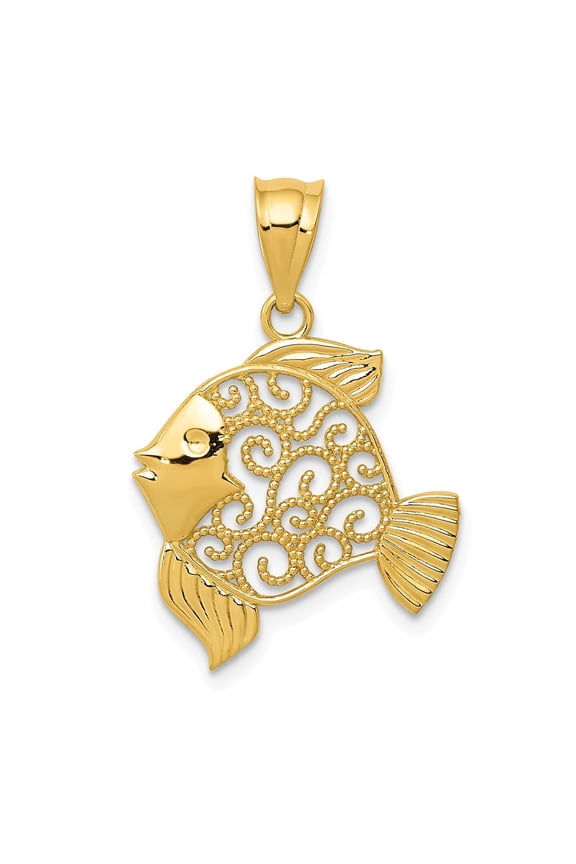 14k Yellow Gold Filigree Fish Pendant