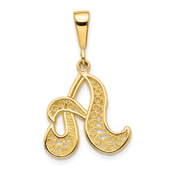 14k Yellow Gold Filigree Initial Pendant with Script Letter A, Elegant Openwork Monogram Charm for Women, Personalized Alphabet Jewelry Necklace