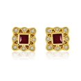 thumbnail image 1 of 14k Yellow Gold Filigree Princess Ruby and Diamond Earrings, 1 of 3