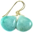 thumbnail image 1 of 14k Yellow Gold Filled Amazonite Earrings Smooth Light Blue Heart Shaped Dangles Simple Contemporary Drops Designed for Adult Women, 1 of 5