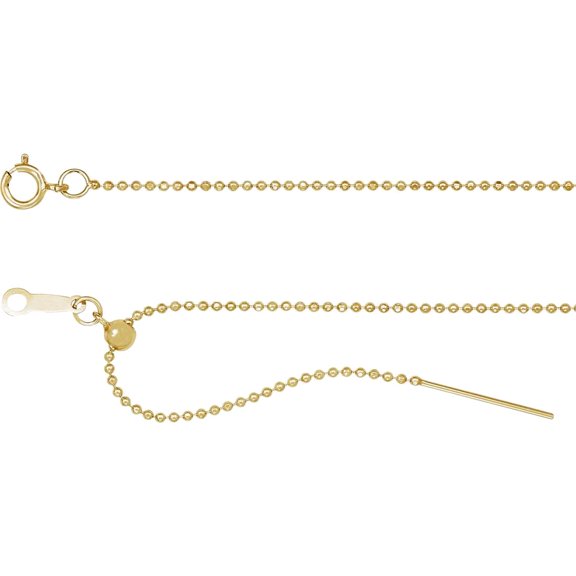 14k Yellow Gold Filled Bead 1mm 16-22 Inch Spring-ring Polished Adjustable Threader Chain Chain Necklace for Women and M