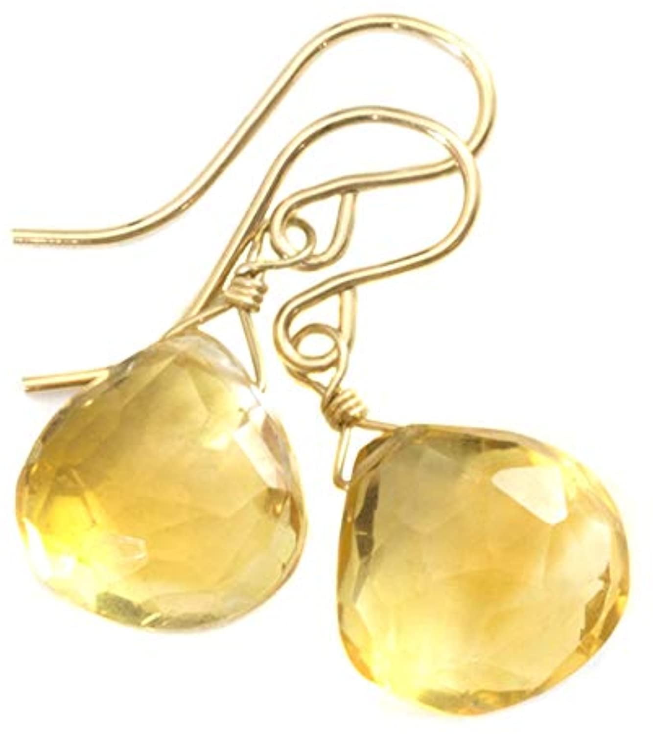 14k Yellow Gold Filled Citrine Earrings Yellow Faceted Heart Dainty Simple Dangles Drops Designed for Adult Women