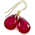 thumbnail image 1 of 14k Yellow Gold Filled Hot Fuchsia Pink Simulated Sapphire Earrings Faceted Teardrops Simple Drops 1.4" Designed for Adult Women, 1 of 5