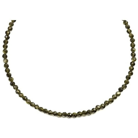 14k Yellow Gold Filled Obsidian Necklace Solid Strand Micro Faceted Shimmery Black Small Dainty Simple, 20" Designed for Adult Women