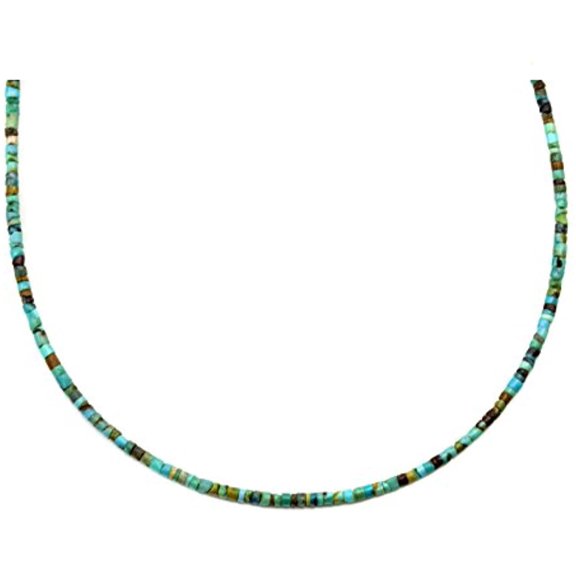 14k Yellow Gold Filled Turquoise Necklace Solid Strand Blue Heishe Heishi Tiny Stones Small Dainty Simple, 18"