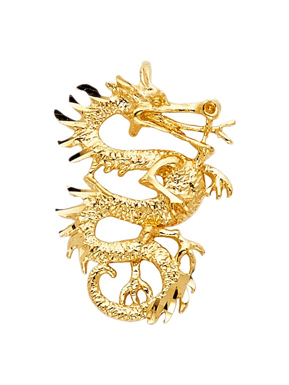 14k Yellow Gold Fire Breathing Monster Mythological Dragon Serpent Pendant Charm Jewelry Female