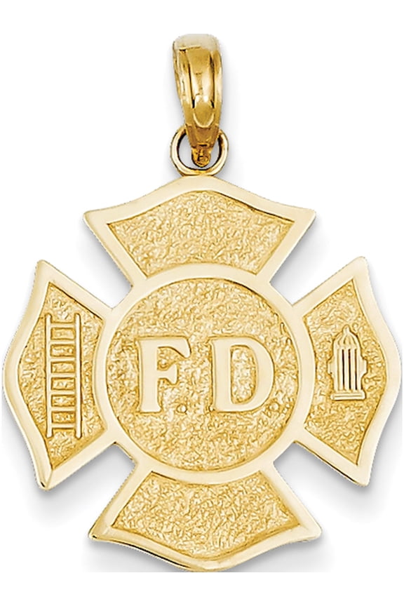 14k Yellow Gold Fire Department Badge (20x23mm) Pendant / Charm