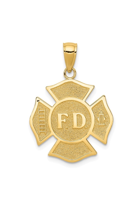 14k Yellow Gold Fire Department Badge Pendant