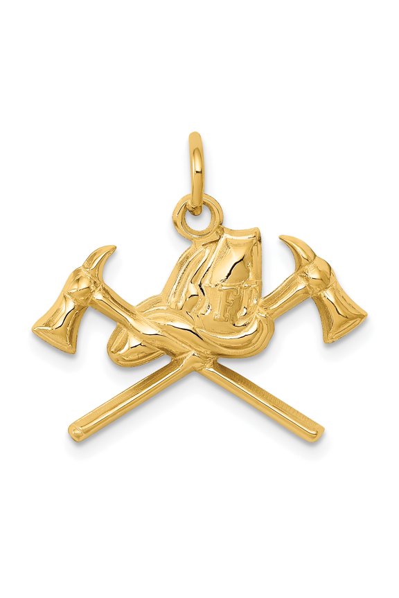 14k Yellow Gold Fire Department Charm Pendant