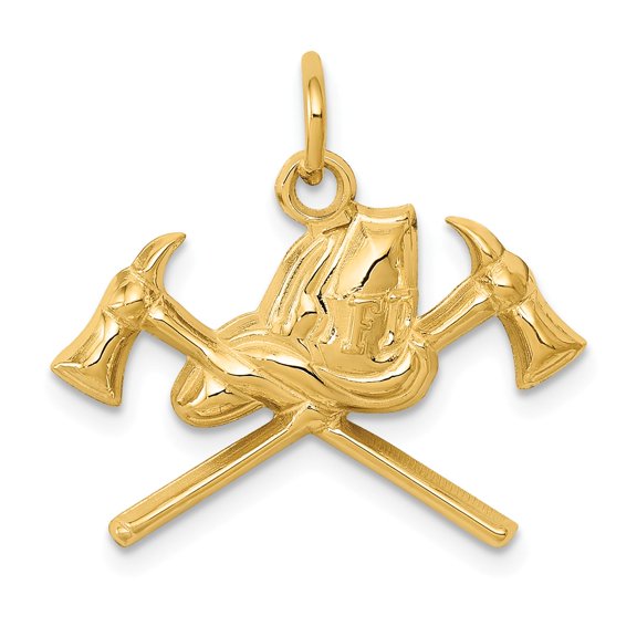 14k Yellow Gold Fire Department Charm Pendant