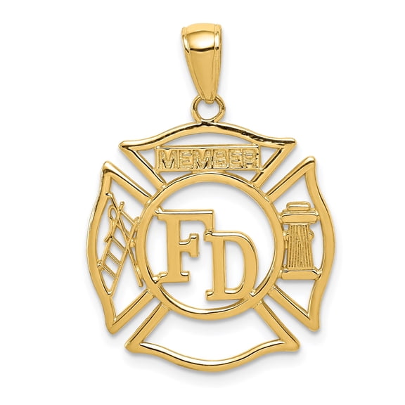 14k Yellow Gold Firefighter Maltese Cross Pendant with FD Initials, Ladder, Hydrant, Member Engraving, Symbolic Jewelry for Men and Women, Honor and Service Necklace