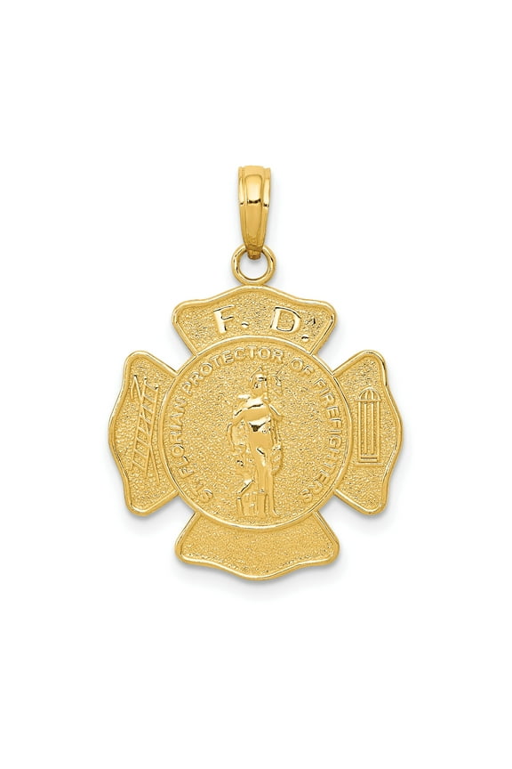 14k Yellow Gold Firefighter Pendant for Men and Women with Maltese Cross, St. Florian Medal, FD Insignia, Ladder, Hydrant, Religious Symbol of Protection and Service