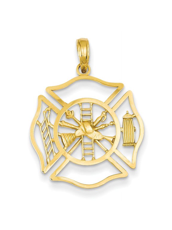 14k Yellow Gold Fireman Shield Pendant Charm