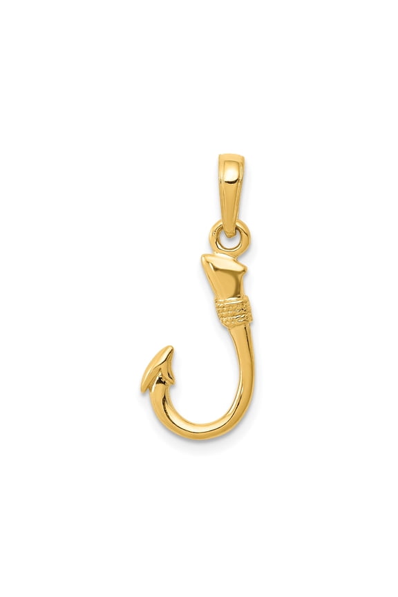 14k Yellow Gold Fish Hook Pendant Necklace for Men and Women with Nautical Fishing Design, Hawaiian Style Symbol of Strength, Prosperity, Luck, Ocean Inspired Jewelry for Anglers and Outdoors
