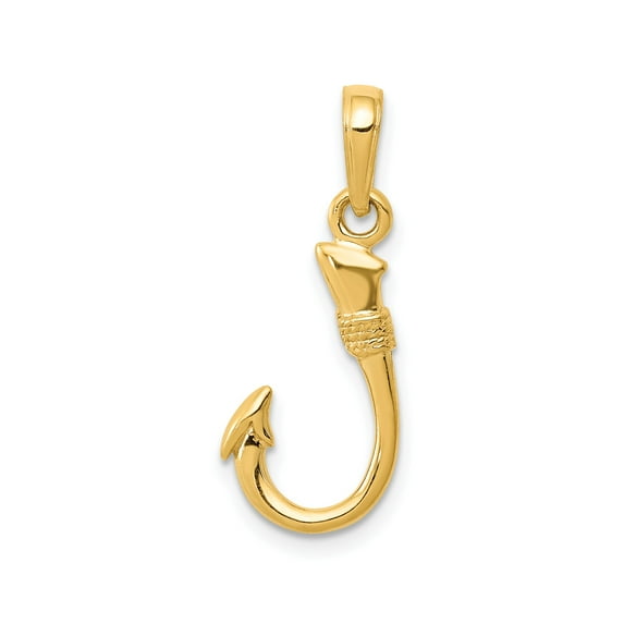 14k Yellow Gold Fish Hook Pendant Necklace for Men and Women with Nautical Fishing Design, Hawaiian Style Symbol of Strength, Prosperity, Luck, Ocean Inspired Jewelry for Anglers and Outdoors