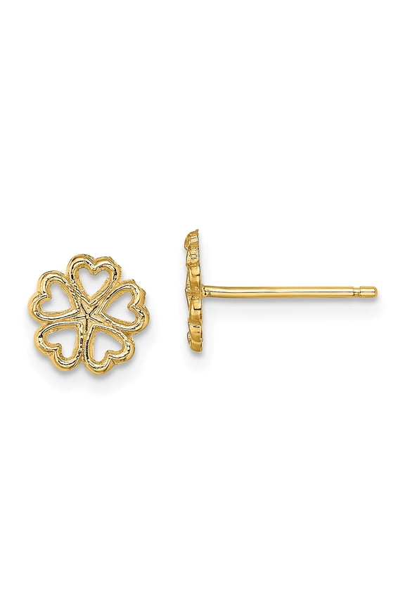 14k Yellow Gold Five Hearts Circle Post Earrings
