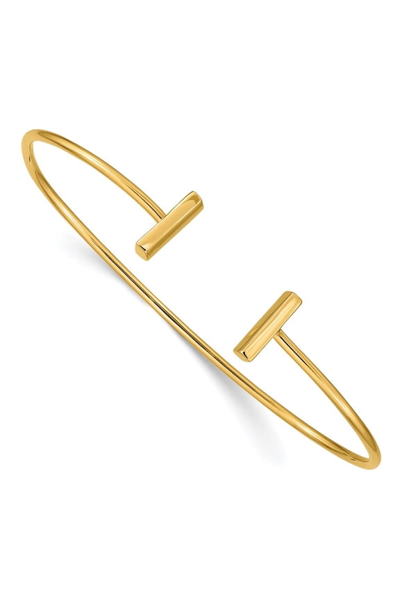 14k Yellow Gold Flexible Bar Bangle Bracelet Fine Jewelry For Women Gifts For Her, 7"