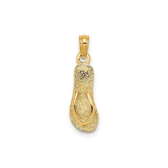 14k Yellow Gold Flip Flop Pendant for Women or Unisex, Textured Sandal Charm, Beach Style Accessory, Tropical Coastal Summer Jewelry, Lightweight Ocean Travel Necklace