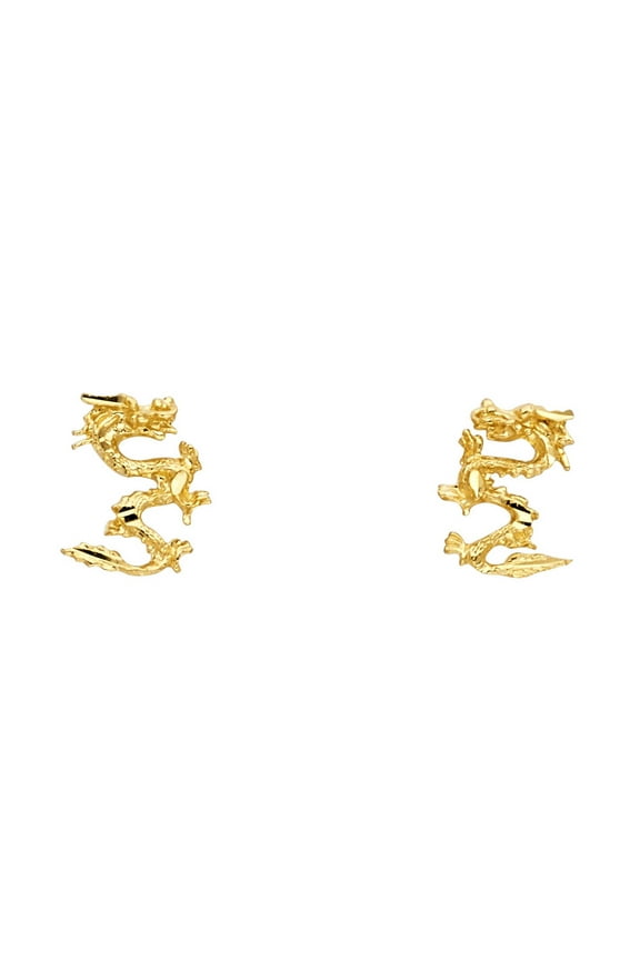 14k Yellow Gold Flying Dragon Stud Good Fortune Prosperity Earrings Jewelry Female Unisex