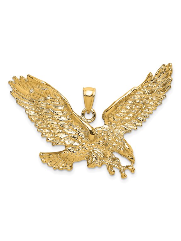 14k Yellow Gold Eagle Pendant Charm with Spread Wings, Patriotic Jewelry for Men