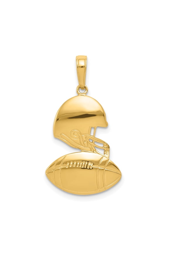 14k Yellow Gold Football Helmet and Ball Pendant Necklace for Men and Fans, American Sports Charm Jewelry Symbolizing Strength and Team Spirit, Athletic Style for Players and Coaches