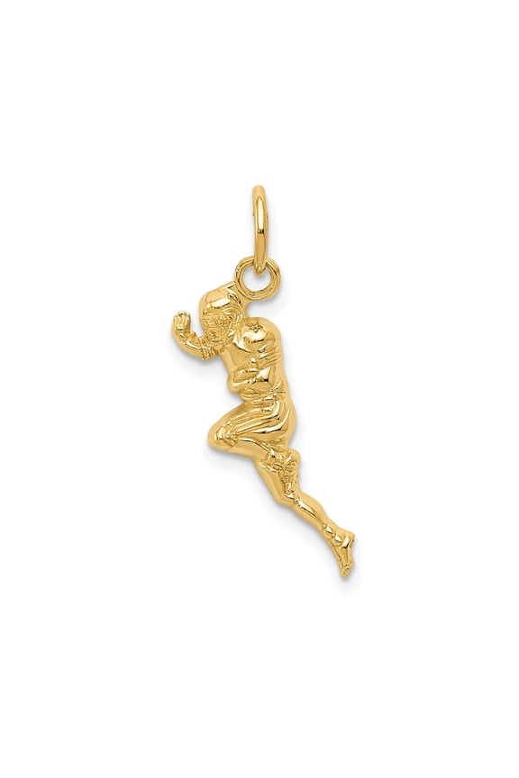14k Yellow Gold Football Player Pendant for Men, Sports Fan Jewelry with Athlete in Motion, Symbol of Strength, Team Spirit Charm, Athletic Style Accessory