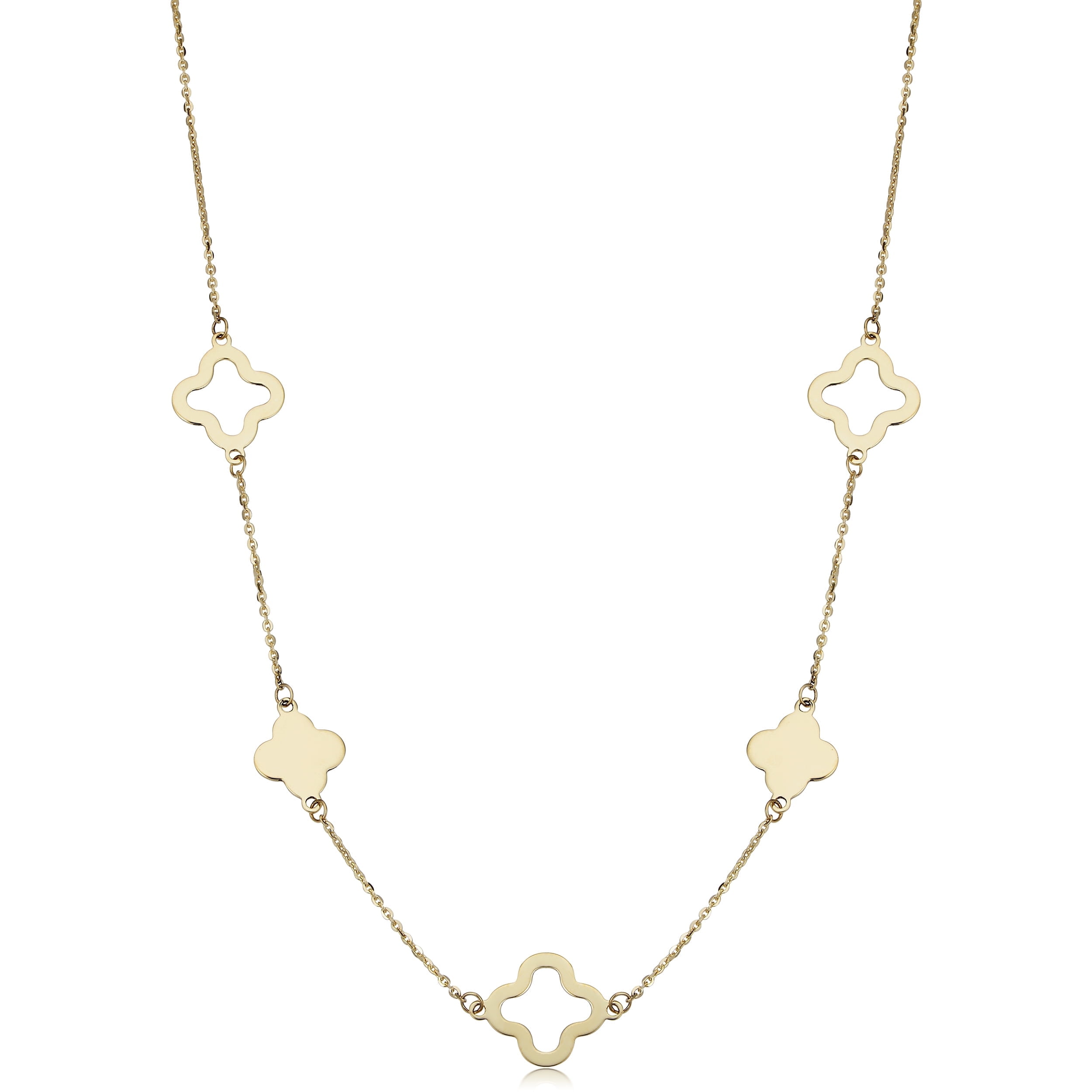 FREMADA KoolJewelry 14k Yellow Gold Four Leaf Clover Station Necklace (18 inch) | Jewelry for Women