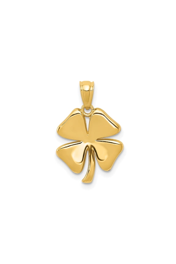 14k Yellow Gold Four-Leaf Clover Pendant for Women or Unisex Wear, Polished Irish Symbol of Luck and Positivity, Spiritual Charm for Necklaces or Chains