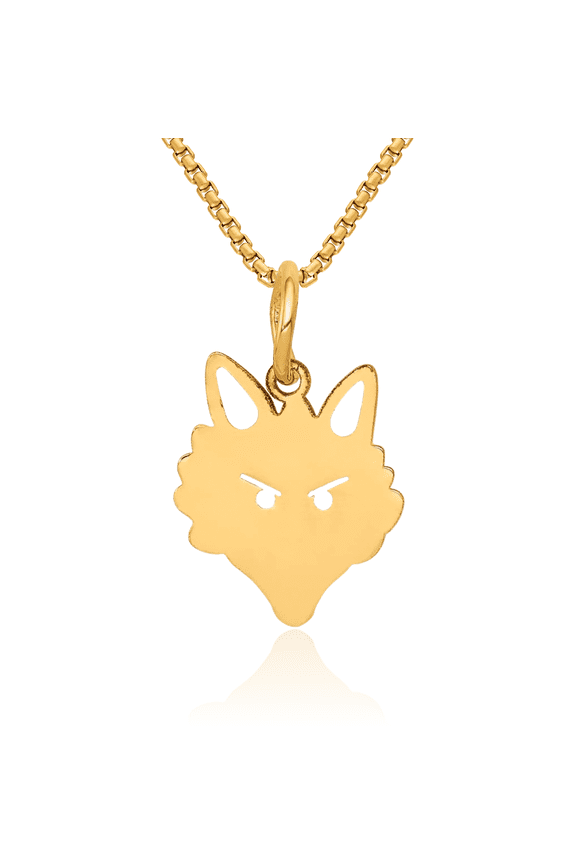 14K Solid Yellow Gold Fox Head Necklace Chain Pendant Charm with chain 22inch