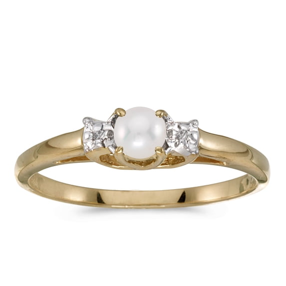 14k Yellow Gold Freshwater Cultured Pearl And Diamond Ring