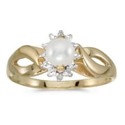 DIRECT-JEWELRY 14k Yellow Gold Freshwater Cultured Pearl And Diamond Ring