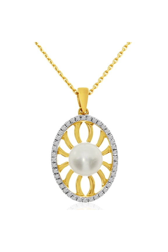 14k Yellow Gold Freshwater Cultured Pearl And Single Cut Diamond Pendant