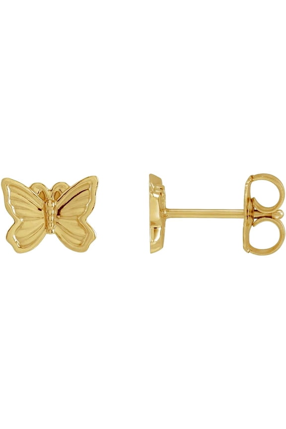 14k Yellow Gold Friction Back Polished Petite Butterfly Angel Wings Earring Stud Earring for Women