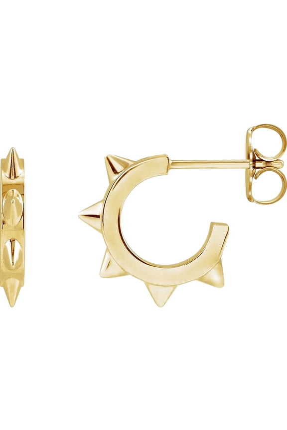 14k Yellow Gold Friction Back Polished Spike Hoop Earring Hoop Earring for Women - 2.3 Grams