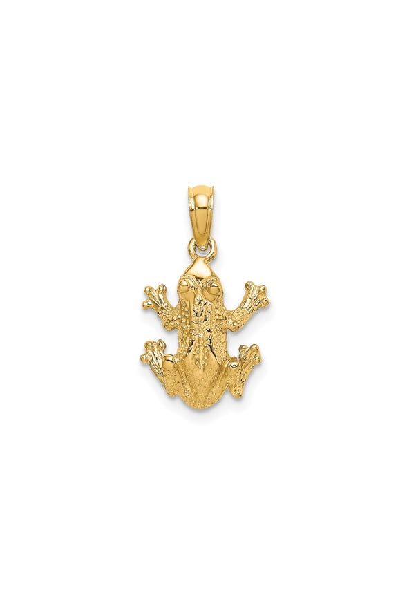 14k Yellow Gold Frog Pendant Charm for Women or Unisex, Textured Nature-Inspired Animal Symbol of Transformation, Renewal, Luck, Spiritual Totem Jewelry for Necklaces
