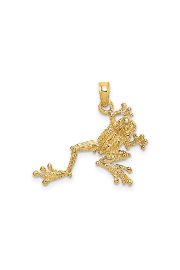 14k Yellow Gold Frog Pendant for Women or Unisex, Tree Frog Animal Totem Charm Symbolizing Renewal and Good Luck, Nature Inspired Fine Jewelry for Chains