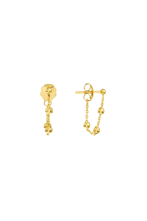 14k Yellow Gold Front To Back Beaded Earrings Stud Earring for Women