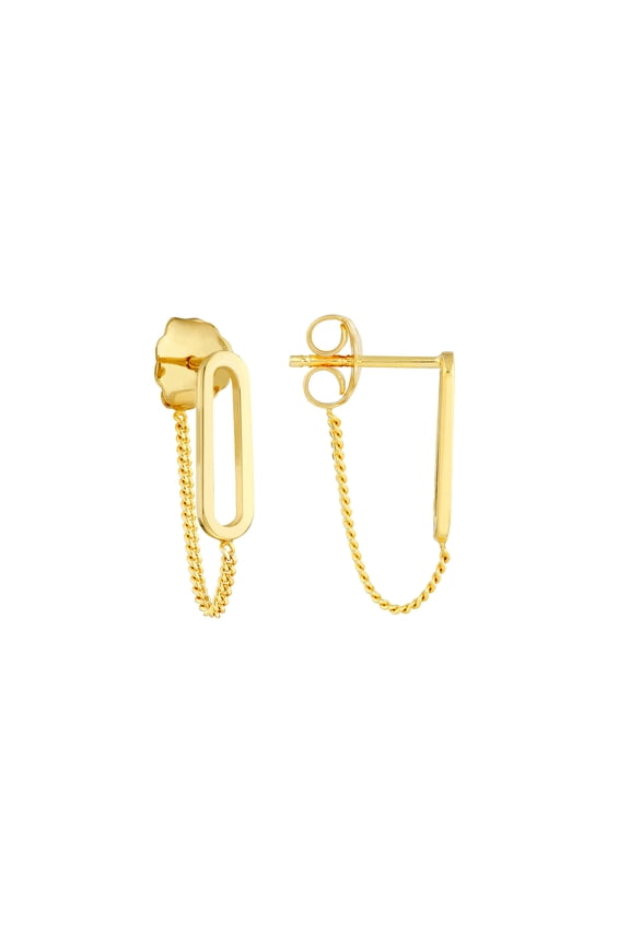 14k Yellow Gold Front To Back Paper Clip and Curb Earrings Clip on Earring for Women